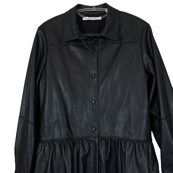 Rebecca Taylor RTR Faux Leather Buttoned Long Sleeve Romper Black Size 4 - Picture 3 of 11